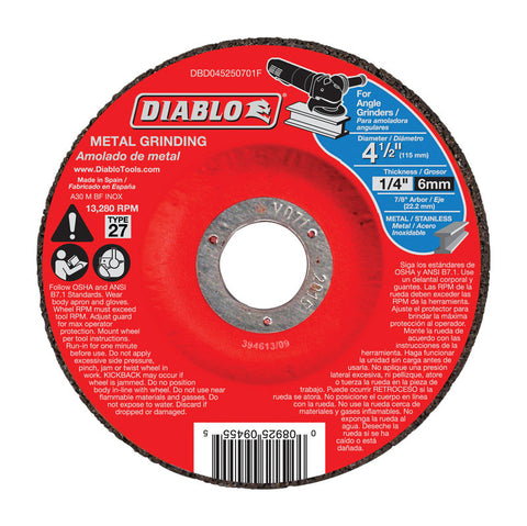 Diablo 4-1/2 in. D X 7/8 in. X 1/4 in. thick Aluminum Oxide Metal Grinding Disc 1 pc