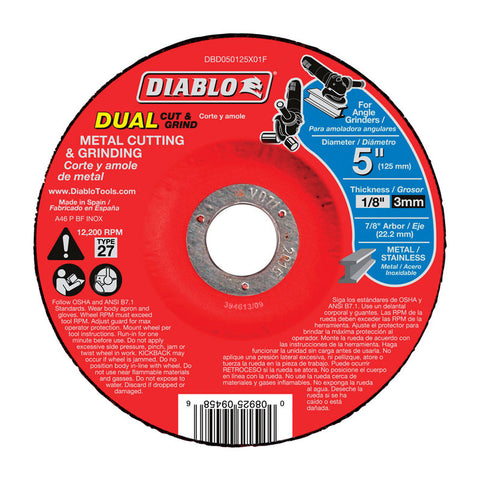 Diablo 5 in. D X 7/8 in. X 1/8 in. thick Aluminum Oxide Metal Dual Cut and Grind Disc 1 pc