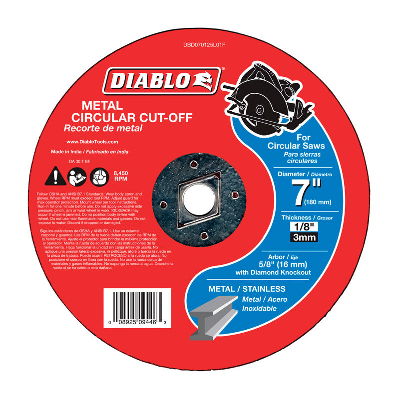 Diablo 7 in. D X 5/8 in. X 1/8 in. thick Aluminum Oxide Metal Circular Cut-Off Disc 1 pk