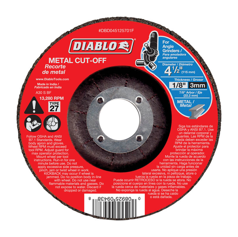 Diablo 4-1/2 in. D X 7/8 in. X 1/8 in. thick Aluminum Oxide Metal Cut-Off Disc 1 pk