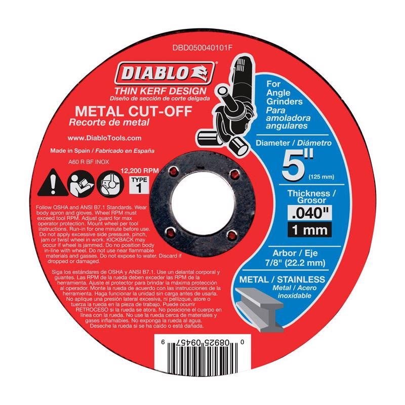 Diablo 5 in. D X 7/8 in. X 0.04 in. thick Aluminum Oxide Metal Cut-Off Disc 1 pk (Pack of 10)