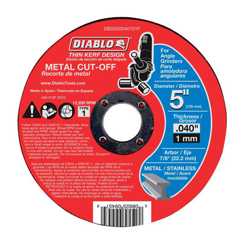 Diablo 5 in. D X 7/8 in. X 0.04 in. thick Aluminum Oxide Metal Cut-Off Disc 1 pk (Pack of 10)