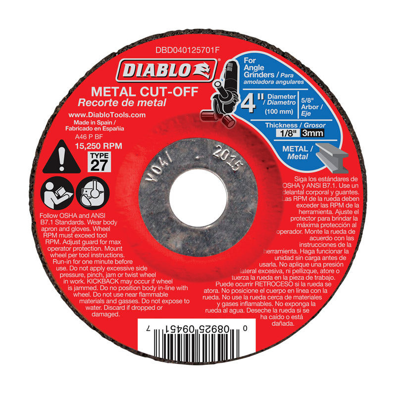 Diablo 4 in. D X 5/8 in. X 1/8 in. thick Aluminum Oxide Metal Cut-Off Disc 1 pk