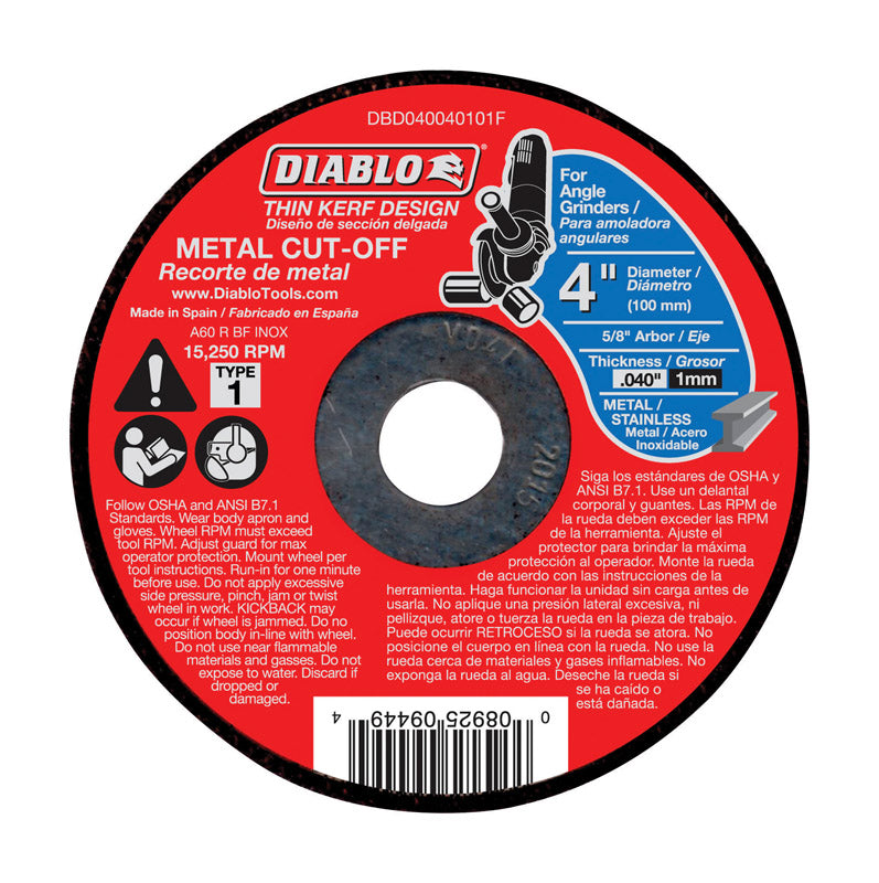 Diablo 4 in. D X 5/8 in. X 0.04 in. thick Aluminum Oxide Metal Cut-Off Disc 1 pk