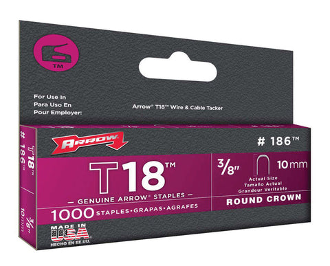 Arrow T18 3/16 in. W X 3/8 in. L 18 Ga. Round Crown Wire Staples 1000 pk (Pack of 5)