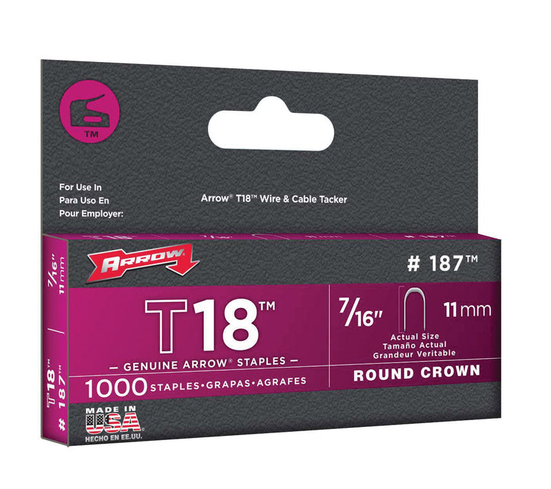 Arrow T18 3/16 in. W X 7/16 in. L 18 Ga. Round Crown Wire Staples 1000 pk (Pack of 5)