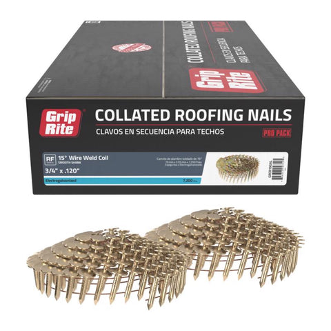 Grip-Rite 3/4 in. L X 11 Ga. Angled Coil Electro Galvanized Roofing Nails 15 deg 7200 pk