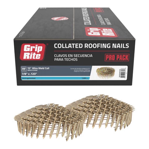 Grip-Rite 7/8 in. L X 11 Ga. Angled Strip Electro Galvanized Roofing Nails 15 deg 7200 pk