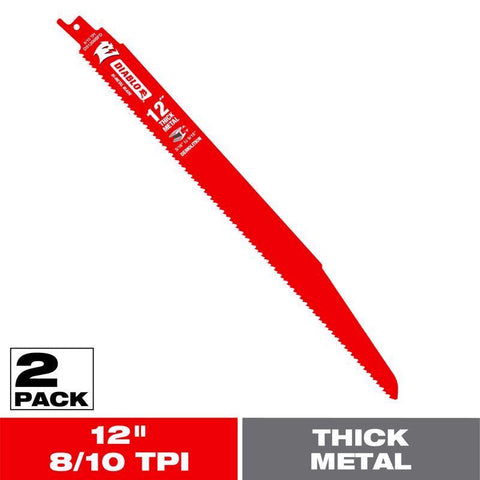 Diablo 12 in. Bi-Metal Reciprocating Saw Blade 8/10 TPI 2 pk (Pack of 5)