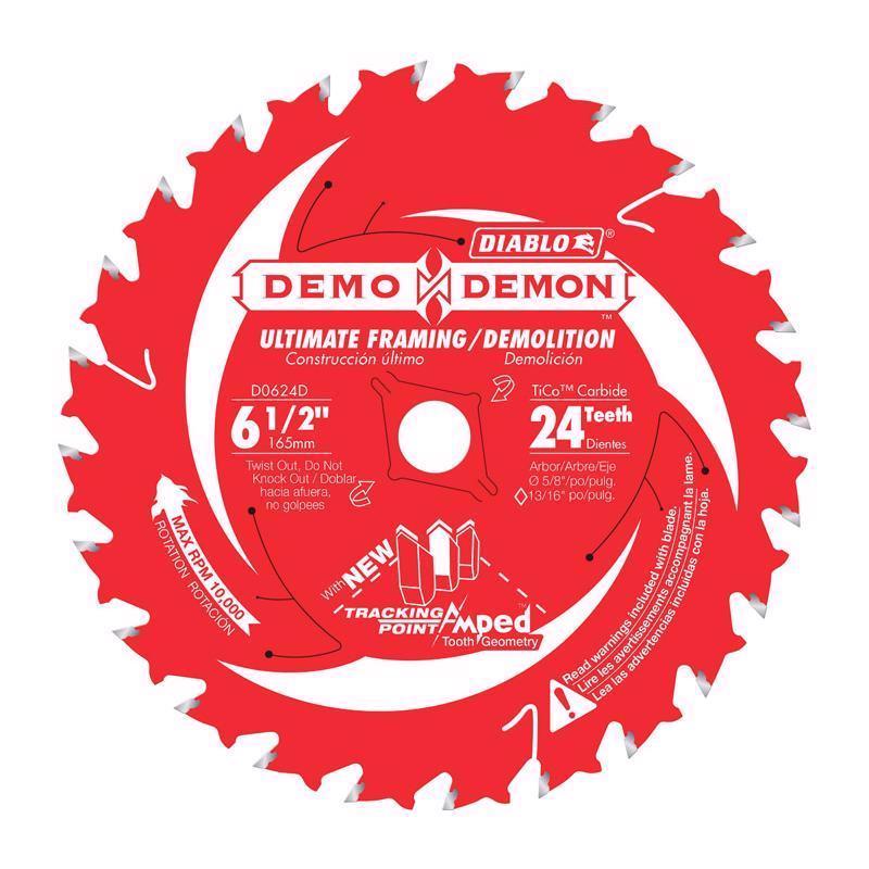 Diablo Demo Demon 6-1/2 in. D X 5/8 in. TiCo Hi-Density Carbide Framing Blade 24 teeth 1 pk (Pack of 10)