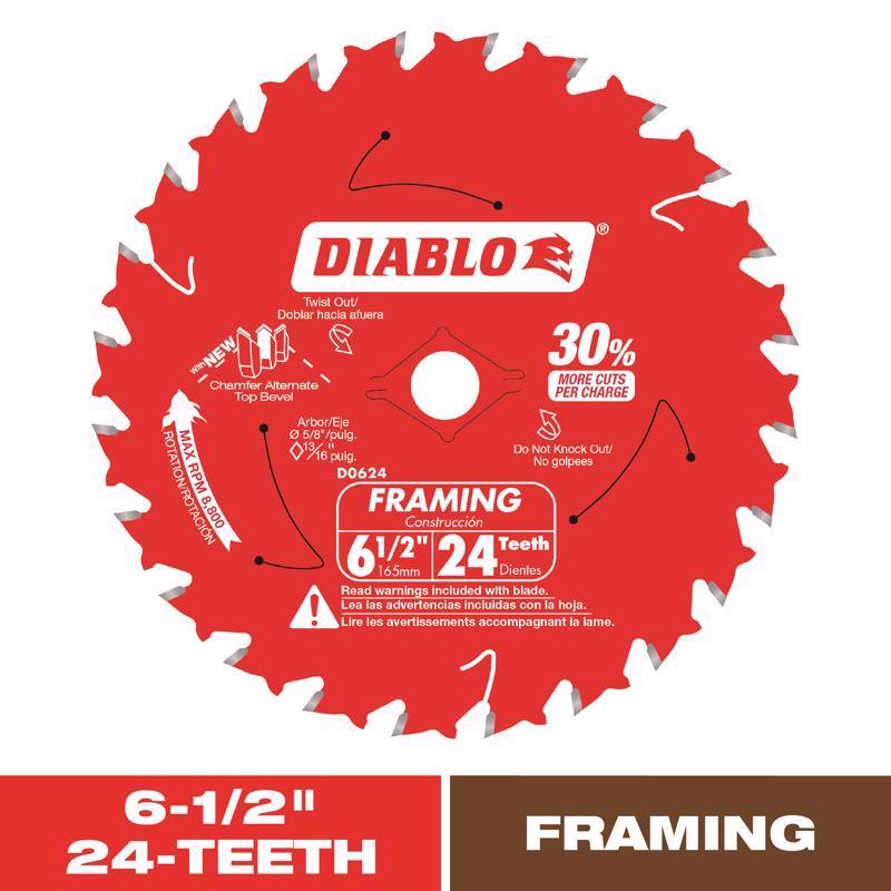 Diablo Tracking Point 6-1/2 in. D X 5/8 in. TiCo Hi-Density Carbide Framing Blade 24 teeth 1 pk (Pack of 10)