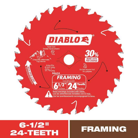 Diablo Tracking Point 6-1/2 in. D X 5/8 in. TiCo Hi-Density Carbide Framing Blade 24 teeth 1 pk (Pack of 10)