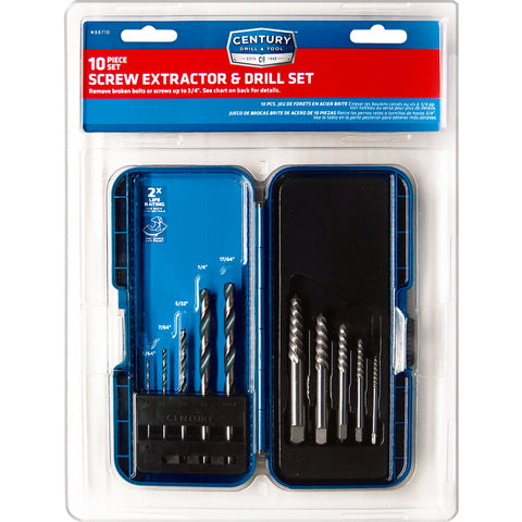 Century Drill & Tool 8 in. High Speed Steel Spiral Screw Extractor and Drill Bit Set 10 pc