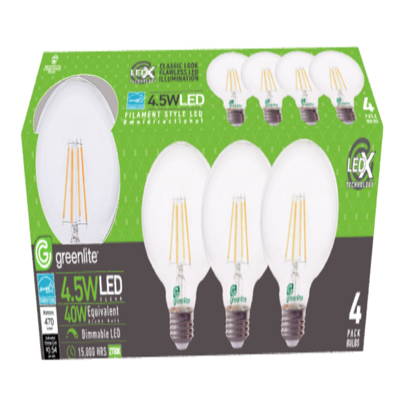 Bombilla LED de filamento Greenlite G25 E26 (mediana), blanco suave, equivalente a 40 vatios, paquete de 4