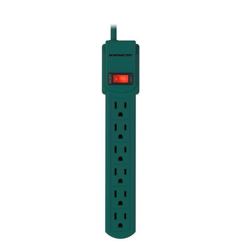 Regleta de enchufes Monster Just Power It Up de 3 pies, 6 enchufes, verde