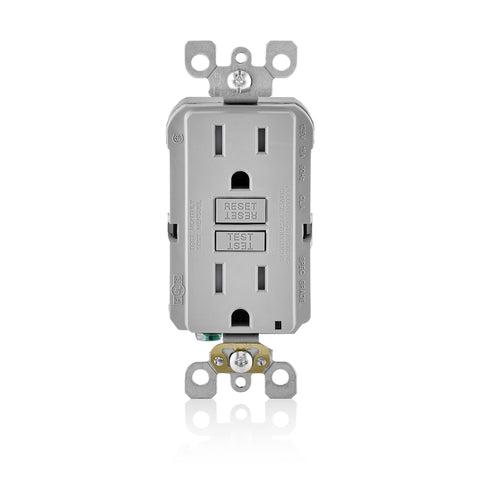 Tomacorriente dúplex Leviton gris GFCI de 15 A y 125 V, 5-15R, paquete de 1