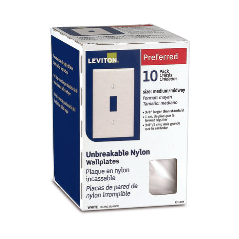 Placa de pared Leviton blanca de nailon para interruptor de palanca, 1 grupo, paquete de 10