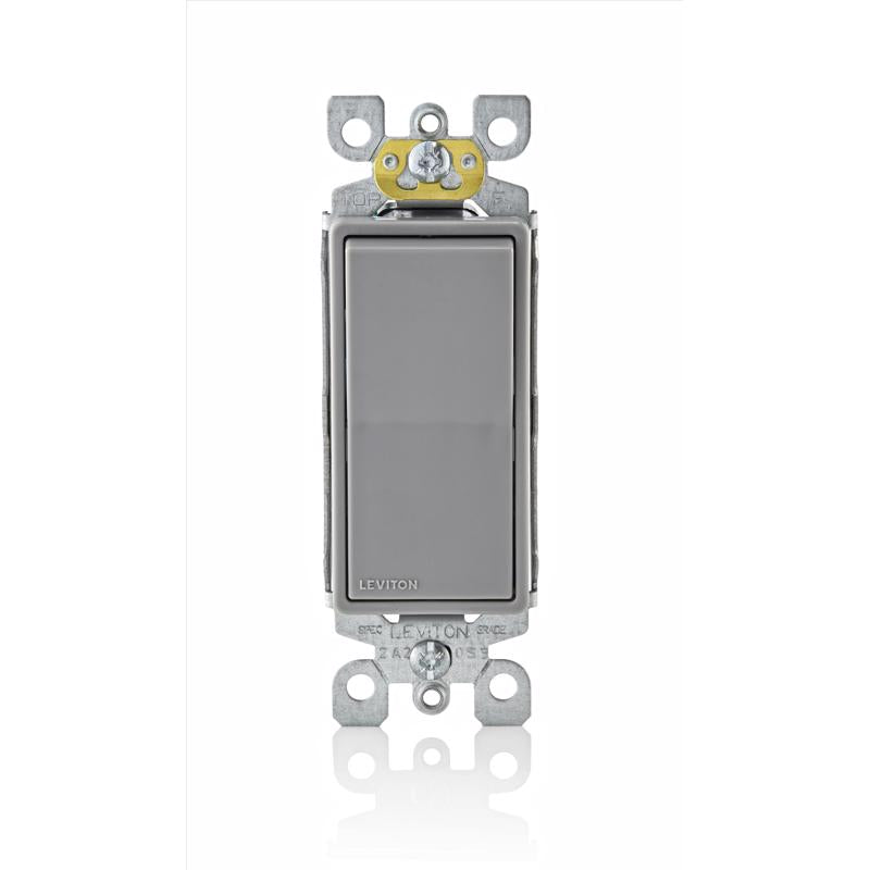 Leviton Decora 15 amps Single Pole Rocker AC Quiet Switch Gray 1 pk