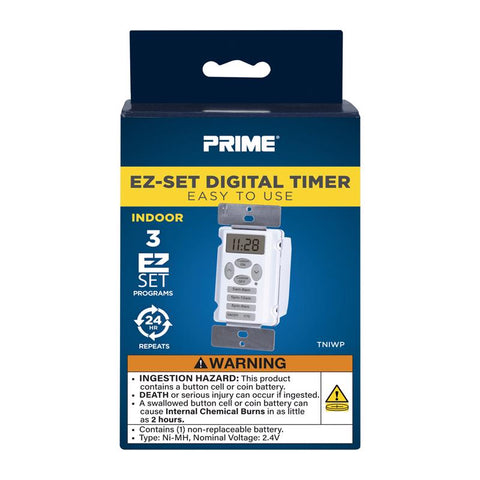 Temporizador digital de pared para interiores Prime EZ-SET, 125 V, blanco