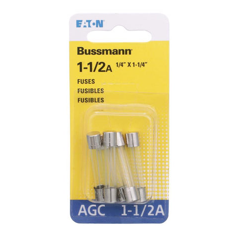 Bussmann 1.5 amps Fast Acting Glass Fuse 5 pk