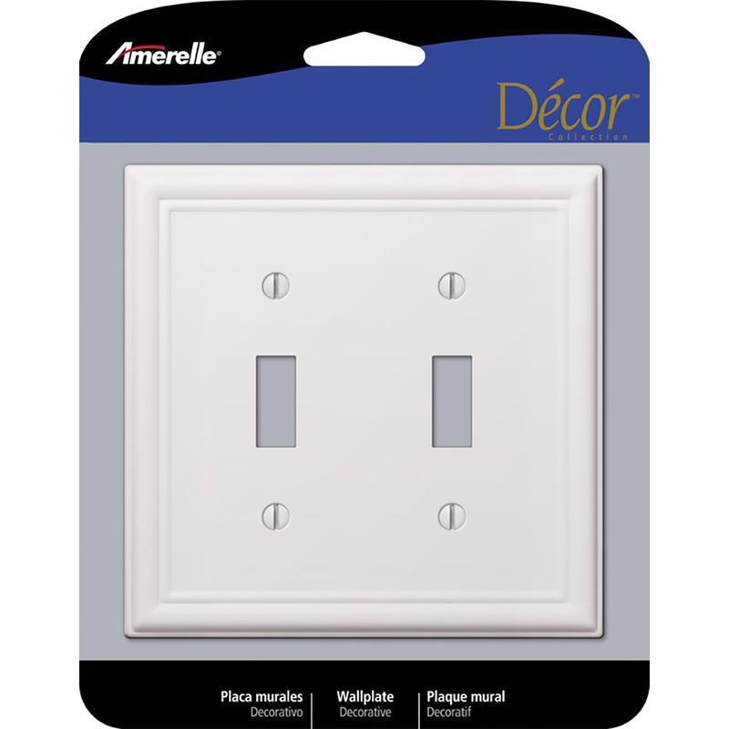 Amerelle Chelsea Placa de pared para interruptor palanca de acero estampado de 2 unidades, color blanco, paquete de 1