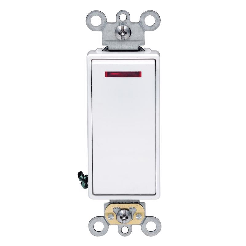 Leviton Interruptor basculante iluminado de un solo polo de 20 amperios, blanco, 1 ud.