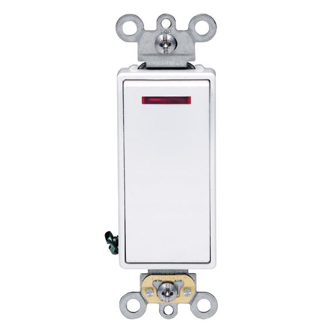 Leviton Interruptor basculante iluminado de un solo polo de 20 amperios, blanco, 1 ud.