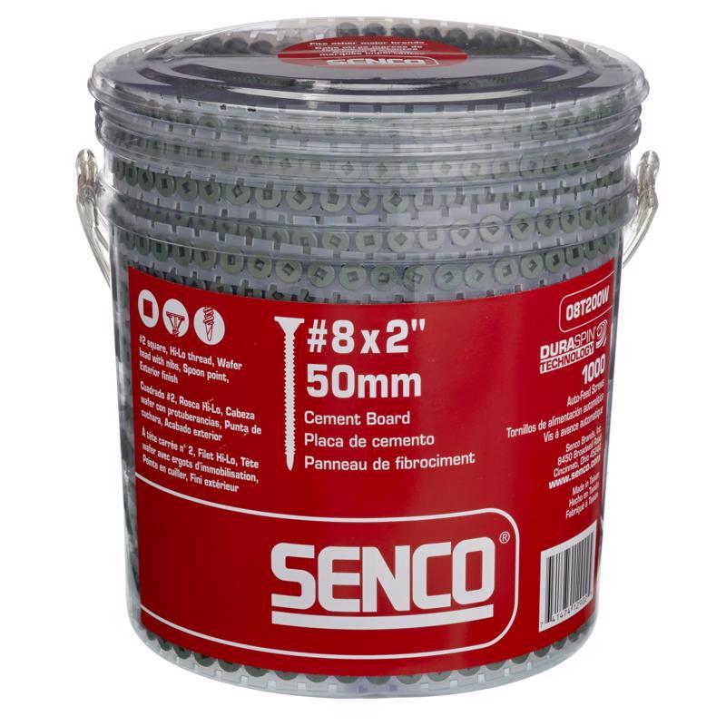 Tornillos para paneles de cemento Senco Duraspin No. 8, cabeza cuadrada tipo galleta, punta de rosca fina/gruesa, 2 pulg. de largo