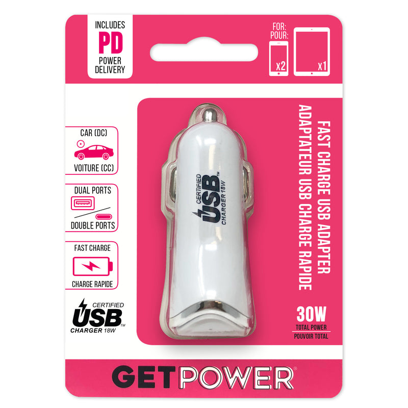 GetPower Dual USB Car Adapter 1 pk (Pack of 6)