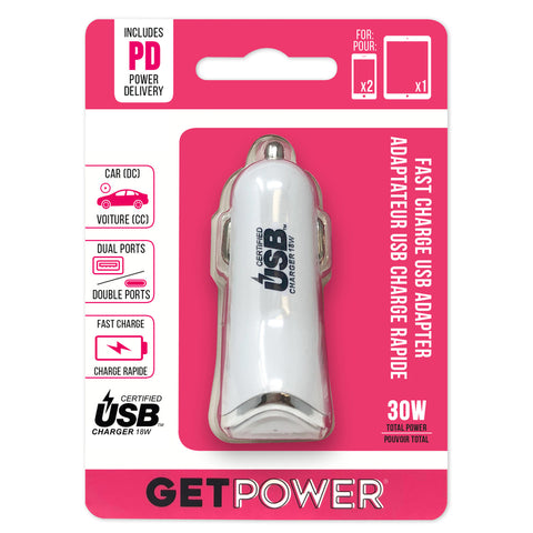 GetPower Dual USB Car Adapter 1 pk (Pack of 6)