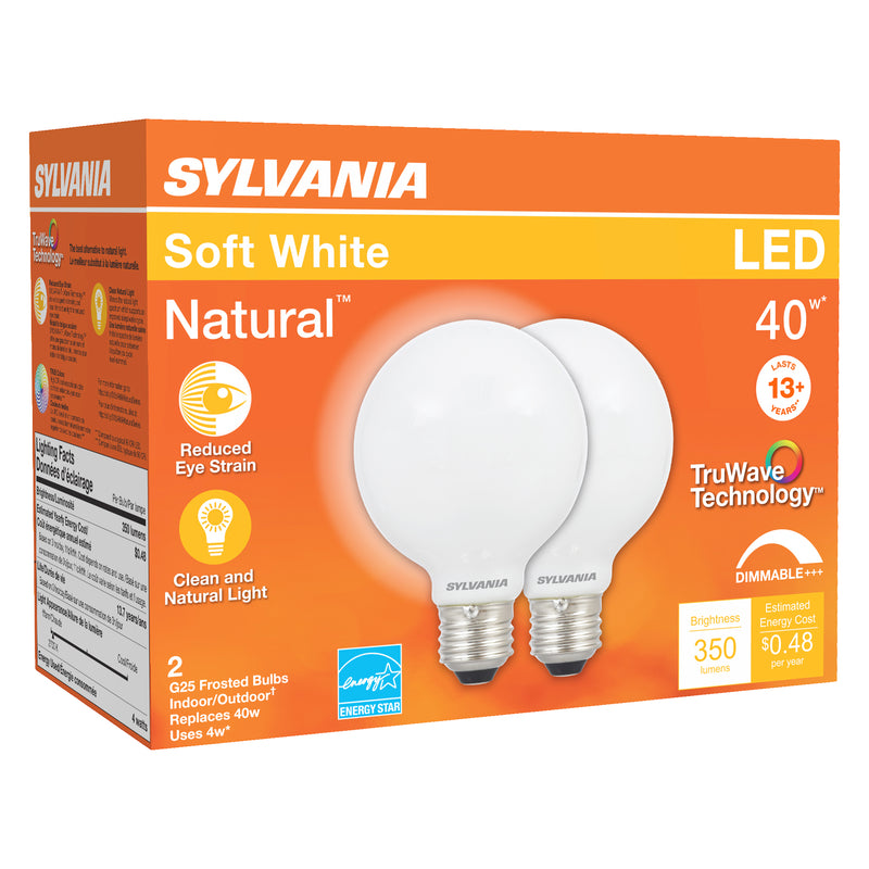 Sylvania Natural G25 E26 (Medium) LED Bulb Soft White 40 Watt Equivalence 2 pk