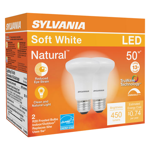 Sylvania Natural R20 E26 (Medium) LED Floodlight Bulb Soft White 45 Watt Equivalence 2 pk
