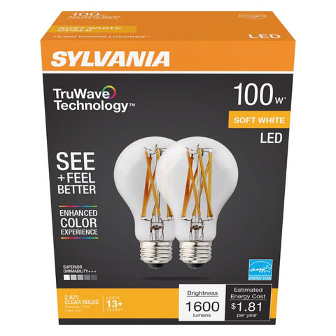 Sylvania TruWave A19 E26 (Medium) LED Bulb Soft White 100 Watt Equivalence 2 pk