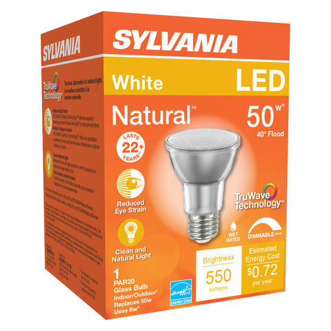 Sylvania Natural PAR20 E26 (Medium) LED Floodlight Bulb White 50 Watt Equivalence 1 pk