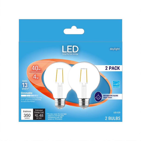 GE G25 E26 (Medium) LED Bulb Daylight 40 Watt Equivalence 2 pk