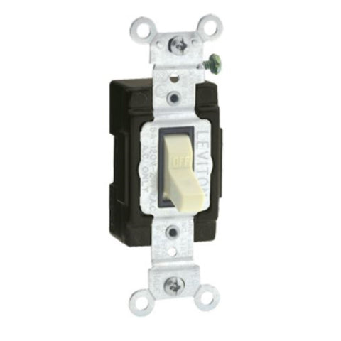 Interruptor de CA Leviton de palanca simple, 15 amperios, silencioso, marfil, 1 ud.