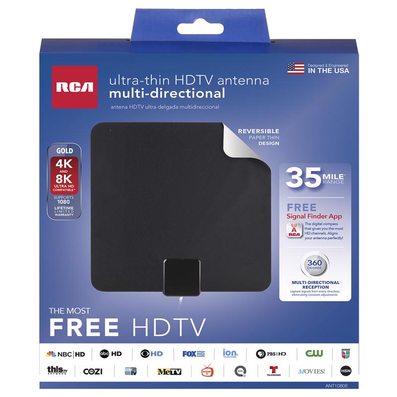 Antena plana RCA para interiores HDTV/UHF/VHF, paquete de 1