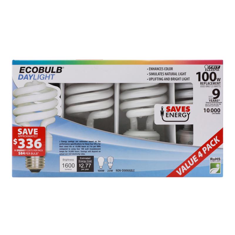 Feit 23 W Twist 2.3 in. D X 4.8 in. L CFL Bulb Daylight Twist 6500 K 4 pk