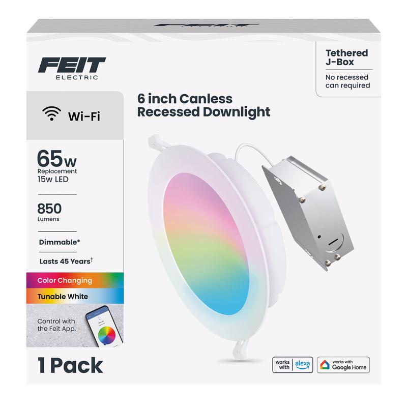 Feit Smart Home Blanco Escarchado Foco LED Empotrado Sin Marco Habilitado para Smart de Aluminio 6 pulg. de Ancho 15 W