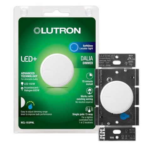Interruptor regulador de 3 vías de un solo polo Lutron Dalia blanco, paquete de 1