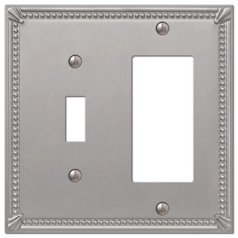 Amerelle Imperial Bead Brushed Nickel 2 gang Metal Decorator/Toggle Wall Plate 1 pk