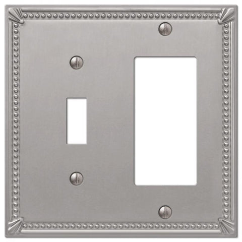 Amerelle Imperial Bead Brushed Nickel 2 gang Metal Decorator/Toggle Wall Plate 1 pk
