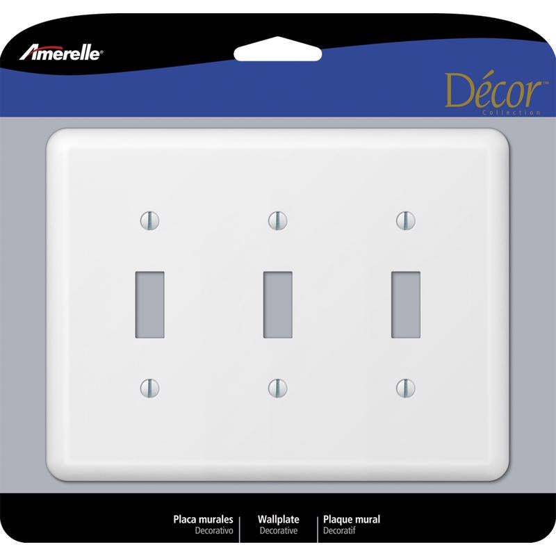 Amerelle Devon Blanco Placa de pared de acero estampado para interruptor de palanca de 3 unidades, paquete de 1