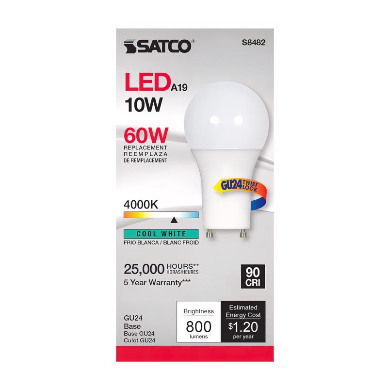 Satco A19 GU24 LED Bulb Cool White 60 Watt Equivalence 1 pk