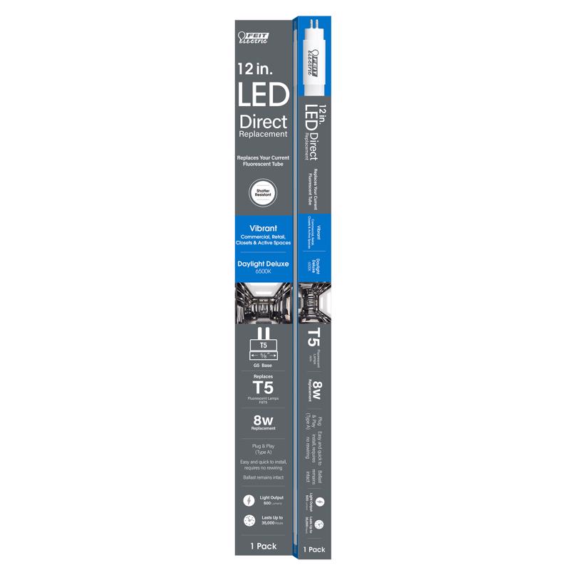 Feit T5 Daylight Deluxe 12 in. Bi-Pin Linear LED Linear Lamp 8 Watt Equivalence 1 pk (Pack of 6)