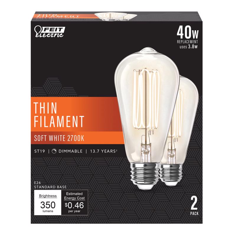 Bombilla LED de filamento Feit ST19 E26 (mediana), blanco suave, equivalente a 40 vatios, paquete de 2