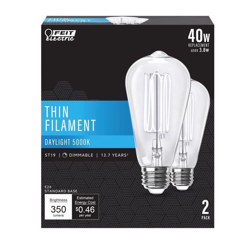 Bombilla LED de filamento Feit ST19 E26 (mediana), luz de día, equivalente a 40 vatios, paquete de 2
