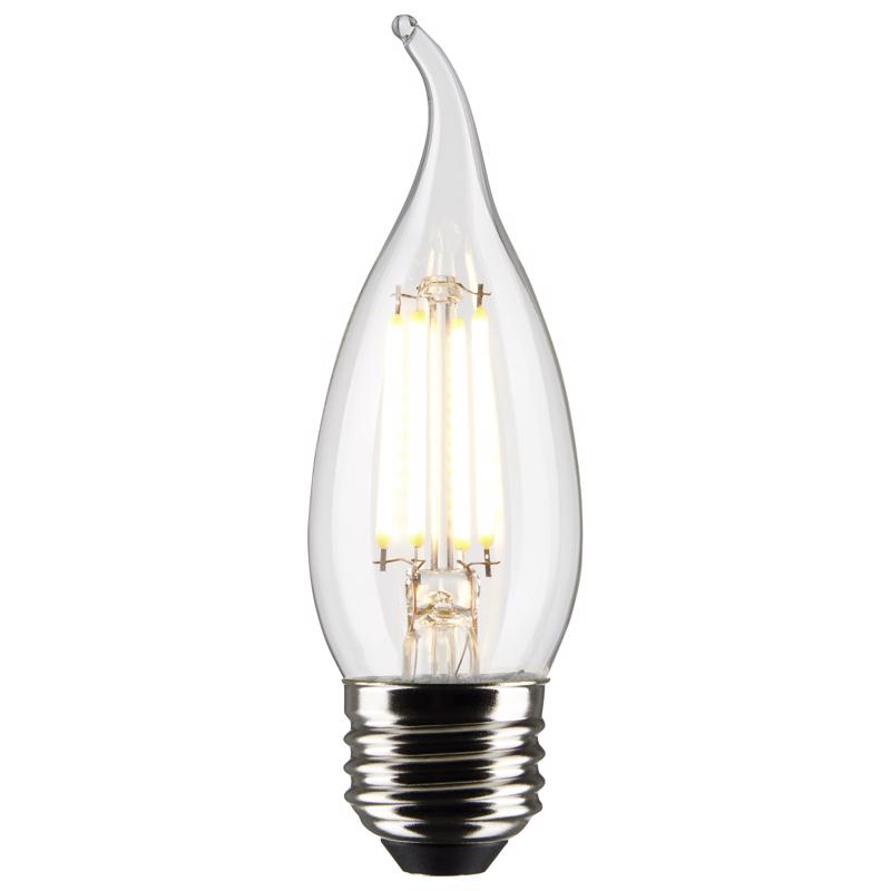 Satco CA10 (punta de llama) E26 (mediano) bombilla LED de filamento blanco cálido equivalente a 40 vatios, paquete de 2