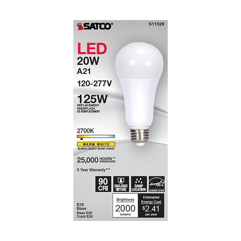 Satco A21 E26 (Medium) Filament LED Bulb Warm White 125 Watt Equivalence 1 pk (Pack of 6)
