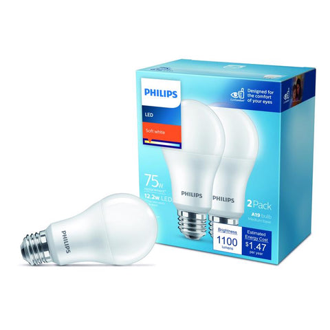 Philips A19 E26 (Medium) LED Bulb Soft White 75 Watt Equivalence 2 pk